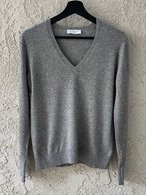 Everlane 100% Cashmere V-Neck Sweater Small Heather Gray Modern Uniform